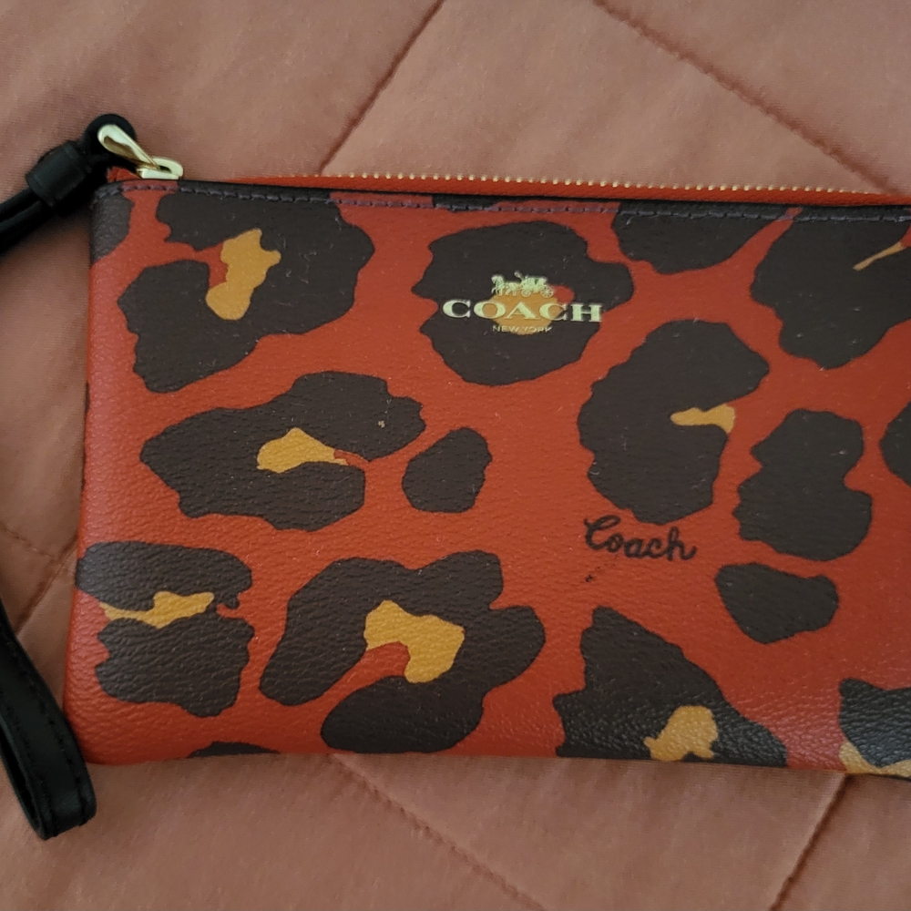 Coach Red and Brown Wristlet with Bold Design